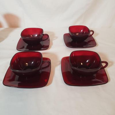 Red Glass Dishes and Pitcher (K-KD)