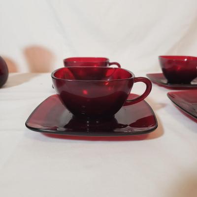 Red Glass Dishes and Pitcher (K-KD)