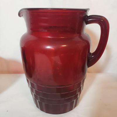 Red Glass Dishes and Pitcher (K-KD)