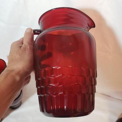 Red Glass Dishes and Pitcher (K-KD)