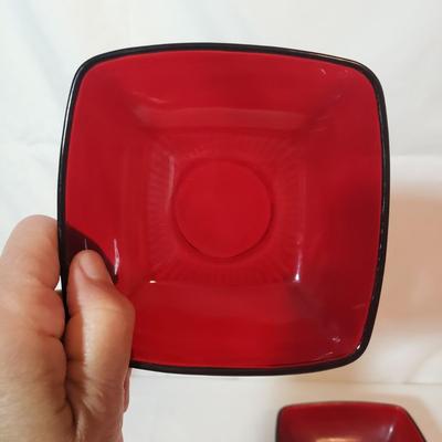 Red Glass Dishes and Pitcher (K-KD)