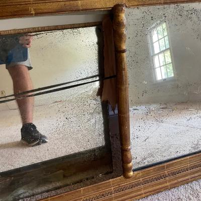 523 Large Antique 3 Panel Gilt Mirror AS IS