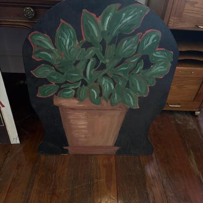 O488 Vintage hand painted house plant on board