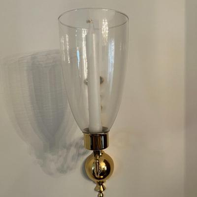 Pair of Brass and Glass Candle Wall Sconce (DR)