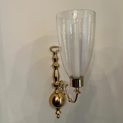 Pair of Brass and Glass Candle Wall Sconce (DR)