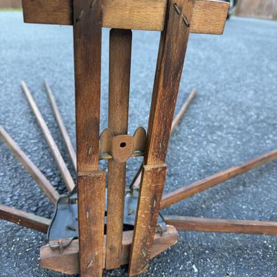 Vintage Wood and Metal Wall Mounted Clothes Drying Rack. 8 Folding Arms.
