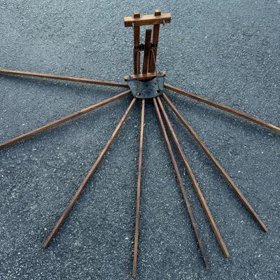 Vintage Wood and Metal Wall Mounted Clothes Drying Rack. 8 Folding Arms.
