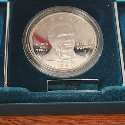 United States Mint 1998 S Crispus Attucks Proof Silver Dollar w COA