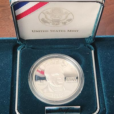 United States Mint 1998 S Crispus Attucks Proof Silver Dollar w COA