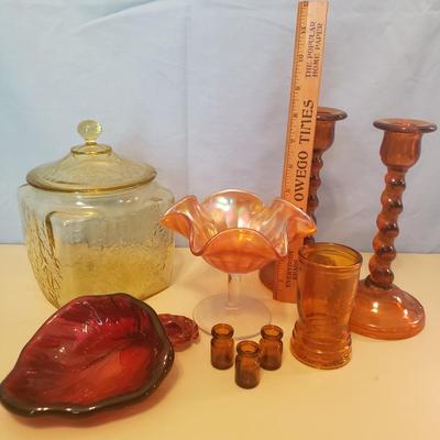 LOT 74F: Vintage Glass Collection; Biscuit Jar, Art Glass, Marigold Carnival & More