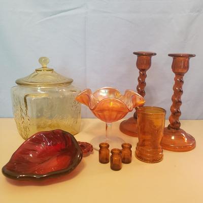 LOT 74F: Vintage Glass Collection; Biscuit Jar, Art Glass, Marigold Carnival & More