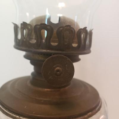 LOT 75F: Antique Cherub & Etched Glass Oil Lamp