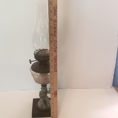 LOT 75F: Antique Cherub & Etched Glass Oil Lamp