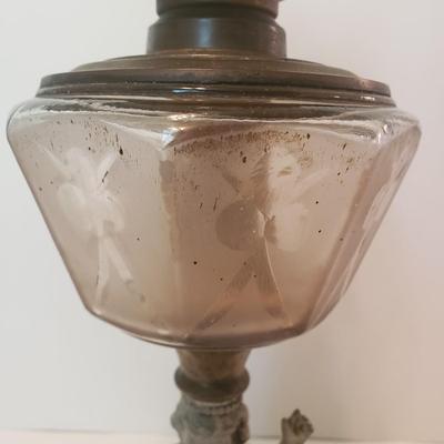 LOT 75F: Antique Cherub & Etched Glass Oil Lamp