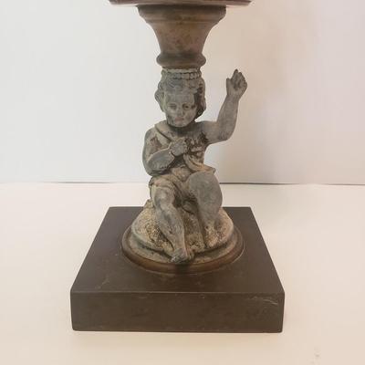 LOT 75F: Antique Cherub & Etched Glass Oil Lamp