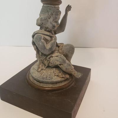 LOT 75F: Antique Cherub & Etched Glass Oil Lamp