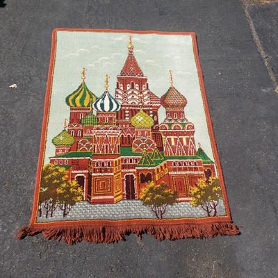 LOT 76: Russian Rug & Pillow with Hand Made Doll & More