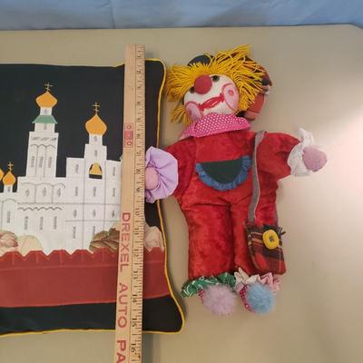 LOT 76: Russian Rug & Pillow with Hand Made Doll & More