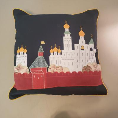 LOT 76: Russian Rug & Pillow with Hand Made Doll & More