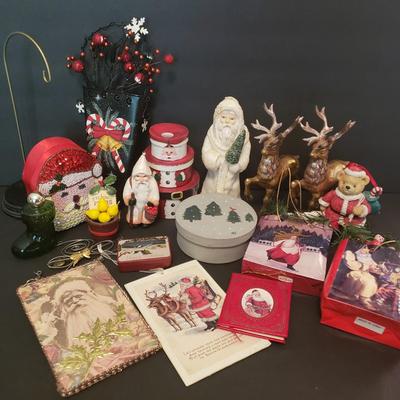 LOT 78F: Assorted Christmas Decor; Belsnickle Santas, Trinket Boxes & More