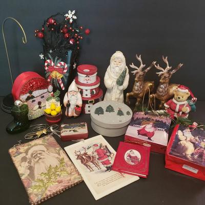 LOT 78F: Assorted Christmas Decor; Belsnickle Santas, Trinket Boxes & More