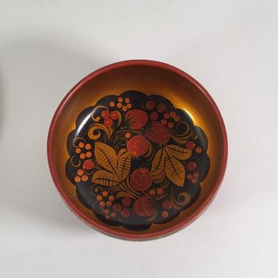 LOT 85D: Hand Painted Floral & Fruit Wooden Dishware Made in USSR