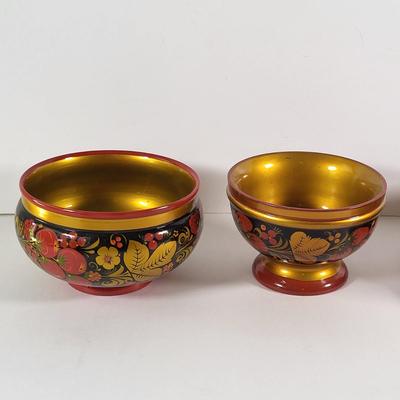 LOT 85D: Hand Painted Floral & Fruit Wooden Dishware Made in USSR