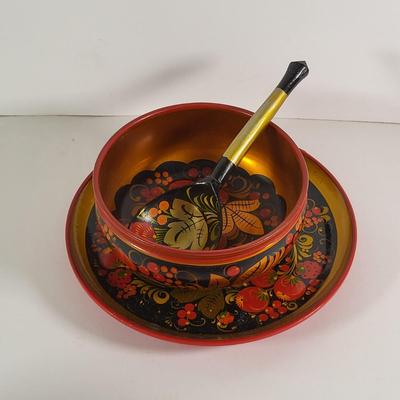 LOT 85D: Hand Painted Floral & Fruit Wooden Dishware Made in USSR