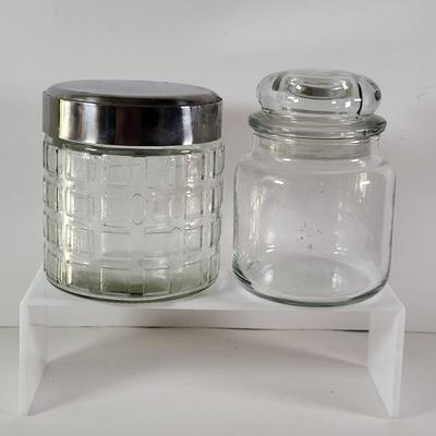 LOT 88G: Assortment of Vintage Glass Jars with Lid Covers