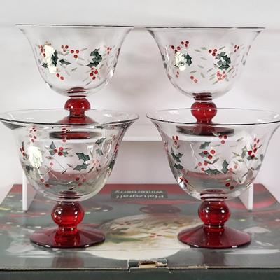 LOT 90G: Three Boxes of Pfaltzgraf Hand Painted Winterberry Glass Dessert Dishes