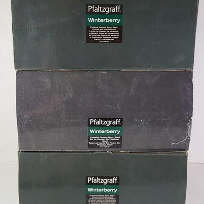 LOT 90G: Three Boxes of Pfaltzgraf Hand Painted Winterberry Glass Dessert Dishes