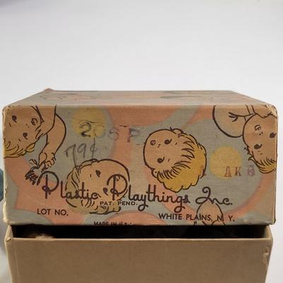 LOT 100G: Vintage 1940's Kid Toys Including 8" Ginny Doll, Baby Rattle and Cloth Book