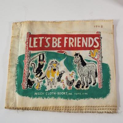 LOT 100G: Vintage 1940's Kid Toys Including 8" Ginny Doll, Baby Rattle and Cloth Book