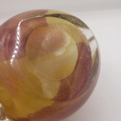 LOT 123F: Peach Shaped Glass Paperweight Signed David Atkinson 1979