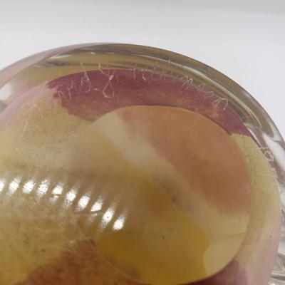 LOT 123F: Peach Shaped Glass Paperweight Signed David Atkinson 1979