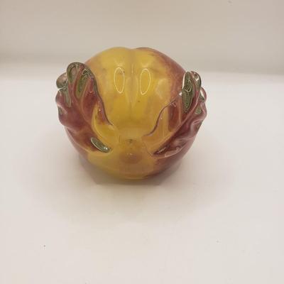 LOT 123F: Peach Shaped Glass Paperweight Signed David Atkinson 1979