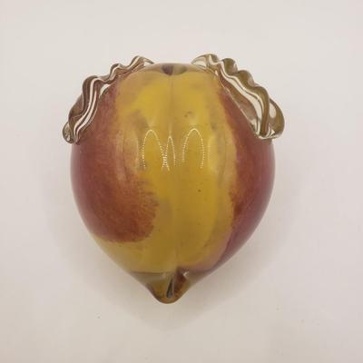 LOT 123F: Peach Shaped Glass Paperweight Signed David Atkinson 1979