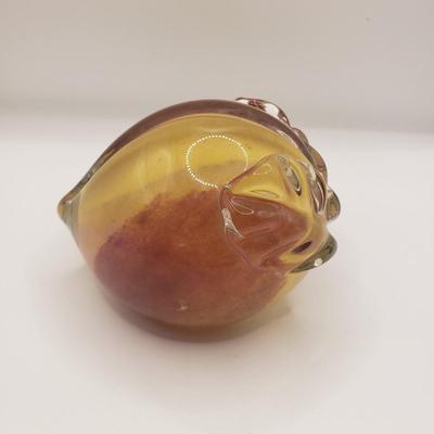 LOT 123F: Peach Shaped Glass Paperweight Signed David Atkinson 1979