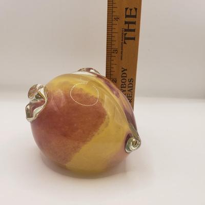 LOT 123F: Peach Shaped Glass Paperweight Signed David Atkinson 1979