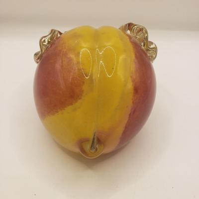 LOT 123F: Peach Shaped Glass Paperweight Signed David Atkinson 1979