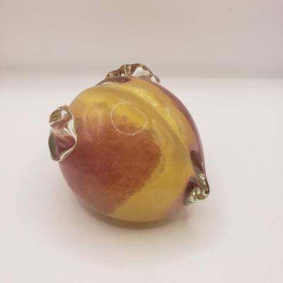 LOT 123F: Peach Shaped Glass Paperweight Signed David Atkinson 1979
