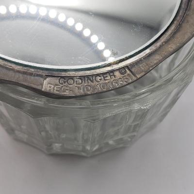 LOT 124F: Vintage Enamel Jeweled Compact, Godinger Silver Plated Mirrored Lid Powder Jar & Silver Tone Frame
