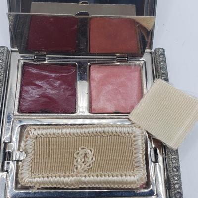 LOT 124F: Vintage Enamel Jeweled Compact, Godinger Silver Plated Mirrored Lid Powder Jar & Silver Tone Frame