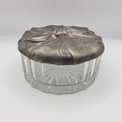 LOT 124F: Vintage Enamel Jeweled Compact, Godinger Silver Plated Mirrored Lid Powder Jar & Silver Tone Frame