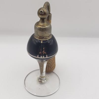 LOT 125: 1920s Art Deco Glass Perfume Bottle with Atomizer & Celluloid Cherub Compact Made in France