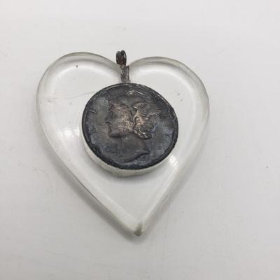 LOT 128F: Mercury Dime Heart Pendant, 1883 Souvenir of Worlds Colombian Exposition Chicago & More Coins