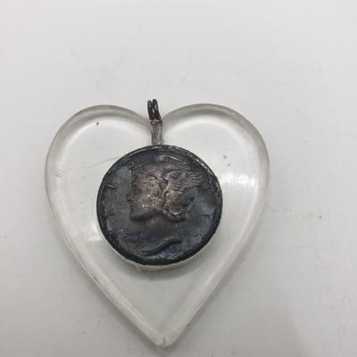 LOT 128F: Mercury Dime Heart Pendant, 1883 Souvenir of Worlds Colombian Exposition Chicago & More Coins