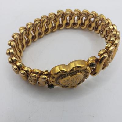 LOT 131F: Antique Early 20th Century Briggs Carmen Goldtone Adjustable Heart Bracelet in Original Box