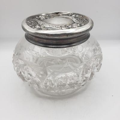 LOT 140F: Glass Powder Jar & Inkwell with Sterling Lids 26.74gtw