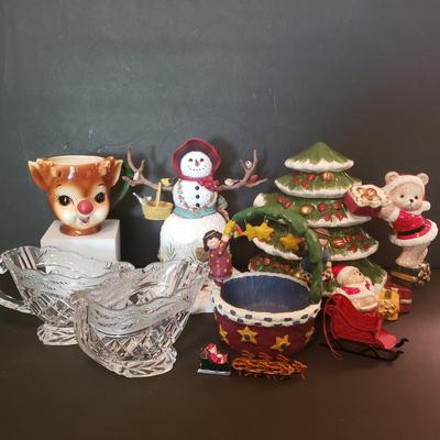 LOT 148F: Christmas Assortment; Vintage Lefton Reindeer Mug, A Winter Visit by Lenox, NIB Items & More